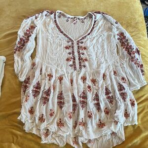 Free People Women's Adrianna Embroidered Hi-Low Tunic Dress Size Small EUC